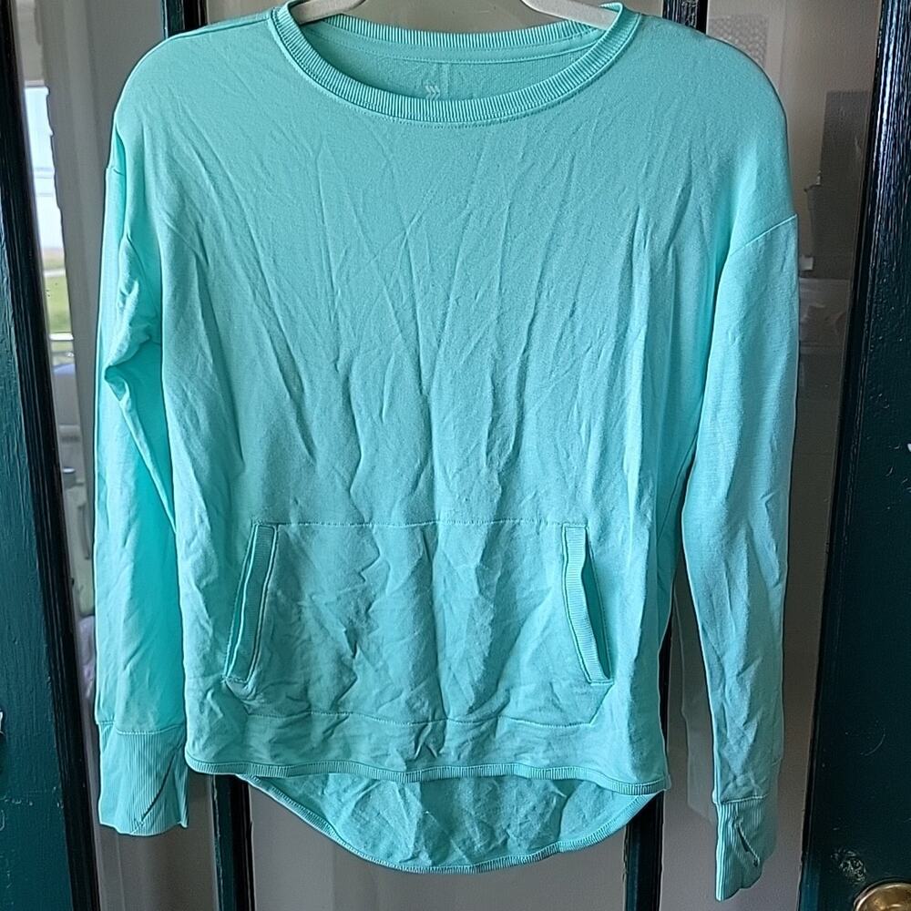 Womens Aqua Green Soft Crew Sweatshirt Long Top Size L Activewear Athleisure